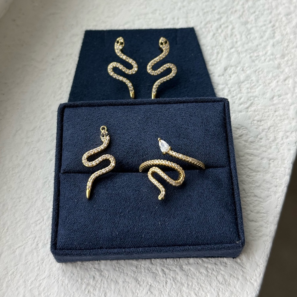 ADORNIA Gold Snake Motif Earrings and Ring Set
